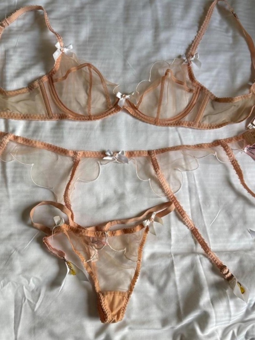 Agent Provocateur Nude Sheer Mesh 3-Piece Lingerie Set — 34C / Size 2–3